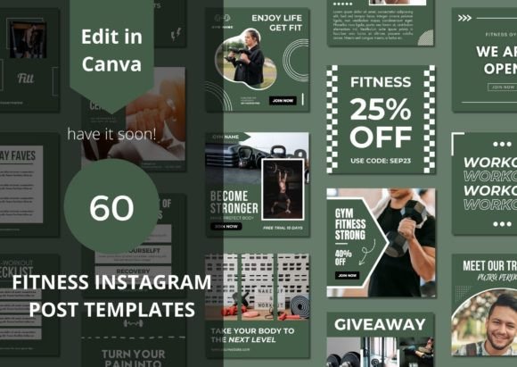 Download 60 Fitness Social Media Canva Templates - Fit Collection